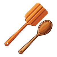 Vector Wooden Spoon and Spatula on White Background