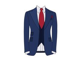 Men's Tuxedo suit vector with dark blue color and red tie.