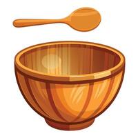 Vector Wooden Spoon and Wooden Bowl on White.