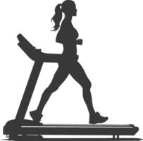 AI generated Silhouette woman using a treadmill full body black color only vector