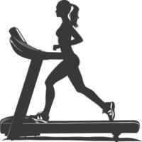 AI generated Silhouette woman using a treadmill full body black color only vector