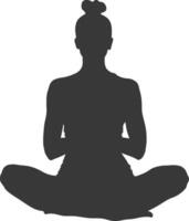 AI generated Silhouette Woman meditation yoga full body black color only vector