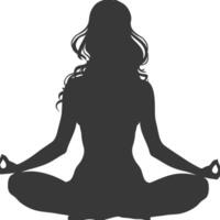 AI generated Silhouette Woman meditation yoga full body black color only vector