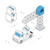 Parcel Loading On Truck isometric stock illustration. Eps 10 File stock illustration. vector