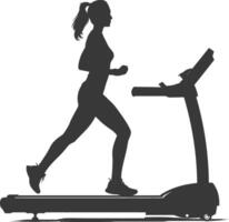 AI generated Silhouette woman using a treadmill full body black color only vector