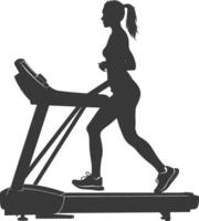 AI generated Silhouette woman using a treadmill full body black color only vector