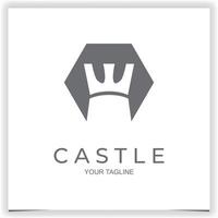 vector hexágono castillo torre logo diseño