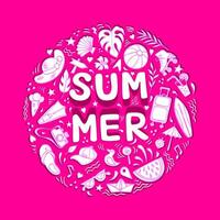 Summer composition made of doodle objects with shadow cutout effect vector