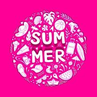 Summer composition made of doodle objects with shadow cutout effect vector