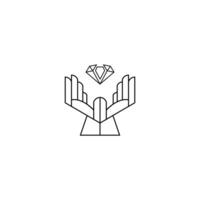 Diamond in Hands Vector Illustration. Vector abstract logo design templates in trendy linear minimal style - hands with diamond