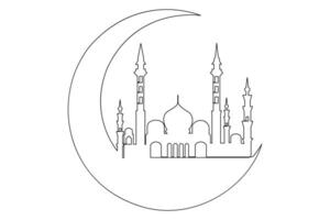 Continuous one line drawing Ramadan kareem symbol. mosque line concept. Eid Mubarak, Eid Fitr vector minimalist design islamic mosque outline ornament background.