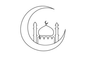 Continuous one line Ramadan symbol. mosque, Eid Mubarak, Eid Fitr vector line concept outline vector art illustration