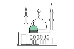 Continuous one line drawing Ramadan kareem symbol. mosque line concept. Eid Mubarak, Eid Fitr vector minimalist design islamic mosque outline ornament background.