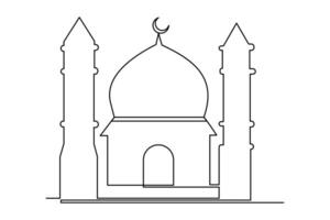 Continuous one line Ramadan symbol. mosque, Eid Mubarak, Eid Fitr vector line concept outline vector art illustration