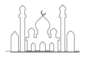 Continuous one line drawing Ramadan kareem symbol. mosque line concept. Eid Mubarak, Eid Fitr vector minimalist design islamic mosque outline ornament background.