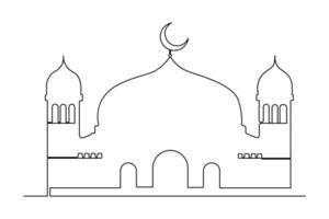 Continuous one line Ramadan symbol. mosque, Eid Mubarak, Eid Fitr vector line concept outline vector art illustration