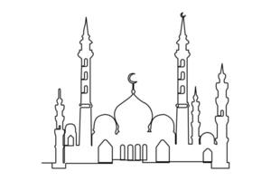 Continuous one line drawing Ramadan kareem symbol. mosque line concept. Eid Mubarak, Eid Fitr vector minimalist design islamic mosque outline ornament background.