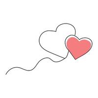 Heart continuous one line art drawing color shape Love sign outline Vector illustration