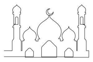 Continuous one line drawing Ramadan kareem symbol. mosque line concept. Eid Mubarak, Eid Fitr vector minimalist design islamic mosque outline ornament background.