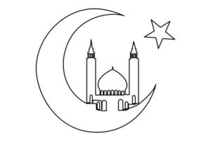 Continuous one line drawing Ramadan kareem symbol. mosque line concept. Eid Mubarak, Eid Fitr vector minimalist design islamic mosque outline ornament background.