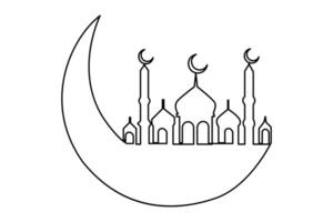 Continuous one line drawing Ramadan kareem symbol. mosque line concept. Eid Mubarak, Eid Fitr vector minimalist design islamic mosque outline ornament background.