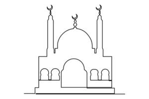 Continuous one line drawing Ramadan kareem symbol. mosque line concept. Eid Mubarak, Eid Fitr vector minimalist design islamic mosque outline ornament background.