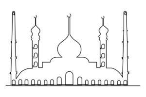 Continuous one line drawing Ramadan kareem symbol. mosque line concept. Eid Mubarak, Eid Fitr vector minimalist design islamic mosque outline ornament background.