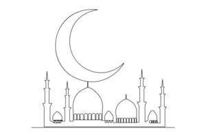 Continuous one line Ramadan symbol. mosque, Eid Mubarak, Eid Fitr vector line concept outline vector art illustration