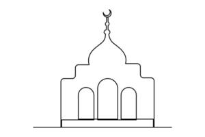 Continuous one line drawing Ramadan kareem symbol. mosque line concept. Eid Mubarak, Eid Fitr vector minimalist design islamic mosque outline ornament background.