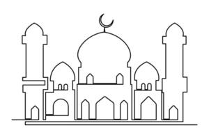 Continuous one line drawing Ramadan kareem symbol. mosque line concept. Eid Mubarak, Eid Fitr vector minimalist design islamic mosque outline ornament background.