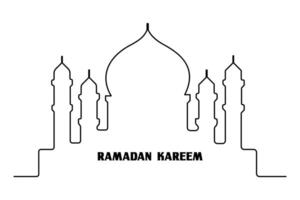 Continuous one line drawing Ramadan kareem symbol. mosque line concept. Eid Mubarak, Eid Fitr vector minimalist design islamic mosque outline ornament background.