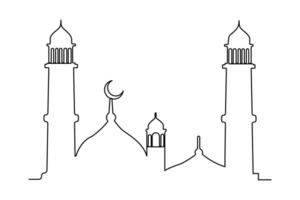 Continuous one line drawing Ramadan kareem symbol. mosque line concept. Eid Mubarak, Eid Fitr vector minimalist design islamic mosque outline ornament background.