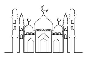 Continuous one line drawing Ramadan kareem symbol. mosque line concept. Eid Mubarak, Eid Fitr vector minimalist design islamic mosque outline ornament background.