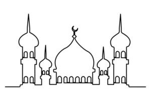 Continuous one line drawing Ramadan kareem symbol. mosque line concept. Eid Mubarak, Eid Fitr vector minimalist design islamic mosque outline ornament background.