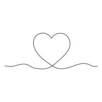 Heart continuous one line art drawing color shape Love sign outline Vector illustration