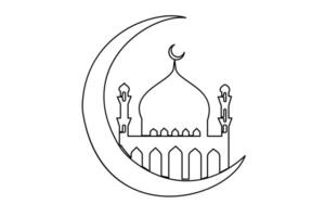 Continuous one line Ramadan symbol. mosque, Eid Mubarak, Eid Fitr vector line concept outline vector art illustration