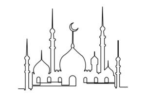 Continuous one line drawing Ramadan kareem symbol. mosque line concept. Eid Mubarak, Eid Fitr vector minimalist design islamic mosque outline ornament background.