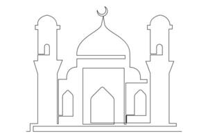 Continuous one line Ramadan symbol. mosque, Eid Mubarak, Eid Fitr vector line concept outline vector art illustration