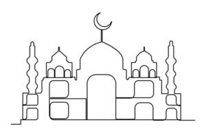 Continuous one line drawing Ramadan kareem symbol. mosque line concept. Eid Mubarak, Eid Fitr vector minimalist design islamic mosque outline ornament background.