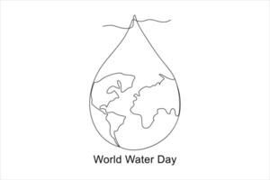 Continuous one line drawing of earth water. World water day concept isolated vector illustration