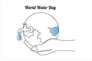 Continuous one line drawing of earth water. World water day concept isolated vector illustration