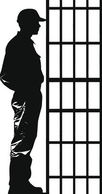 AI generated Silhouette prisoner in jail black color only full body
