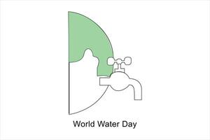 Continuous one line drawing of earth water. World water day concept isolated vector illustration