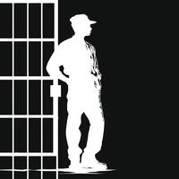 AI generated Silhouette prisoner in jail black color only full body vector