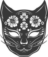 AI generated Silhouette Japanese Traditional Mask black color only vector