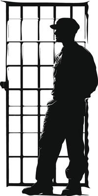 AI generated Silhouette prisoner in jail black color only full body