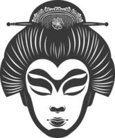 AI generated Silhouette Japanese Traditional Mask black color only vector