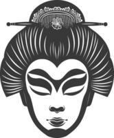 AI generated Silhouette Japanese Traditional Mask black color only vector