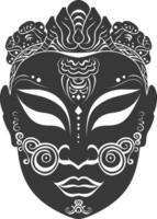 AI generated Silhouette Japanese Traditional Mask black color only vector