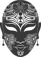 AI generated Silhouette Japanese Traditional Mask black color only vector